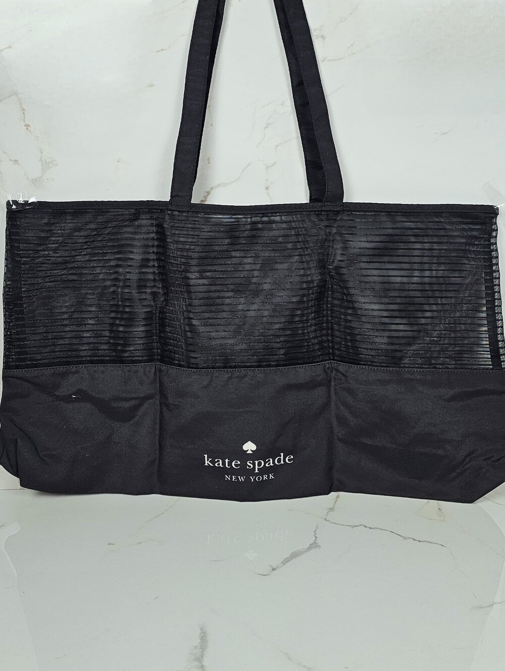 Kate Spade Stripe Mesh Black Tote Reusable Shopping Bag Overnight Beach XL